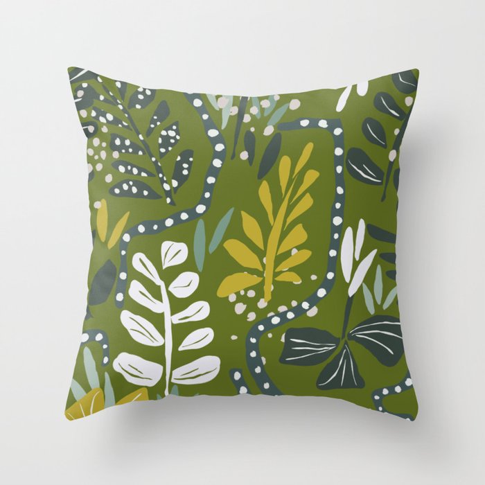 Cozy collection: mix and match happy florals Green leaves love Throw Pillow Gallery Image 1