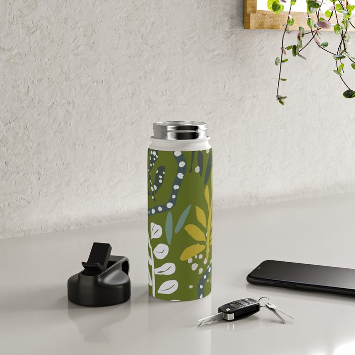 Cozy collection: mix and match happy florals Green leaves love Water Bottle Gallery Image 4
