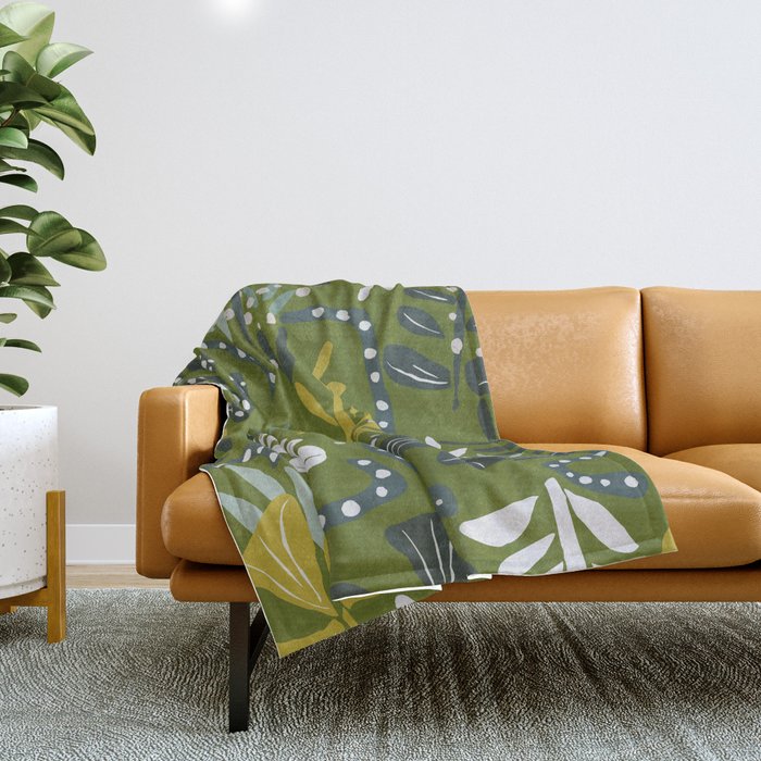 Cozy collection: mix and match happy florals Green leaves love Throw Blanket Gallery Image 1