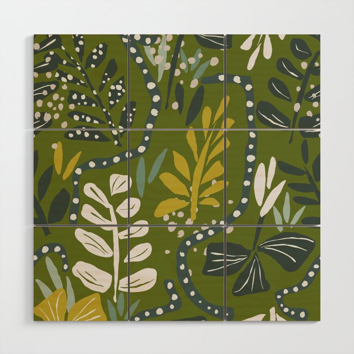 Cozy collection: mix and match happy florals Green leaves love Wood Wall Art Gallery Image 1