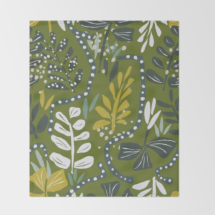Cozy collection: mix and match happy florals Green leaves love Throw Blanket Gallery Image 2