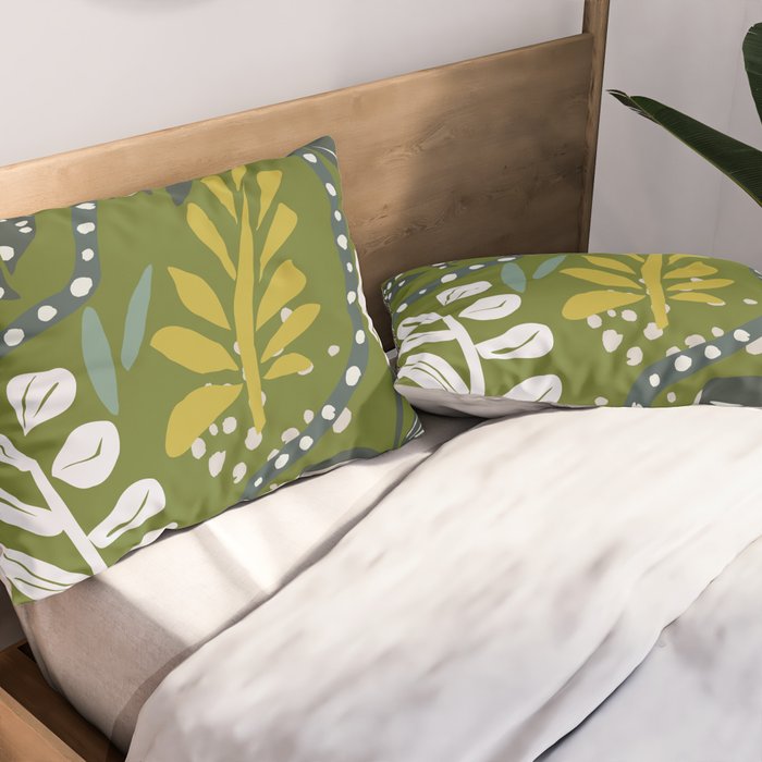 Cozy collection: mix and match happy florals Green leaves love Pillow Sham Gallery Image 2