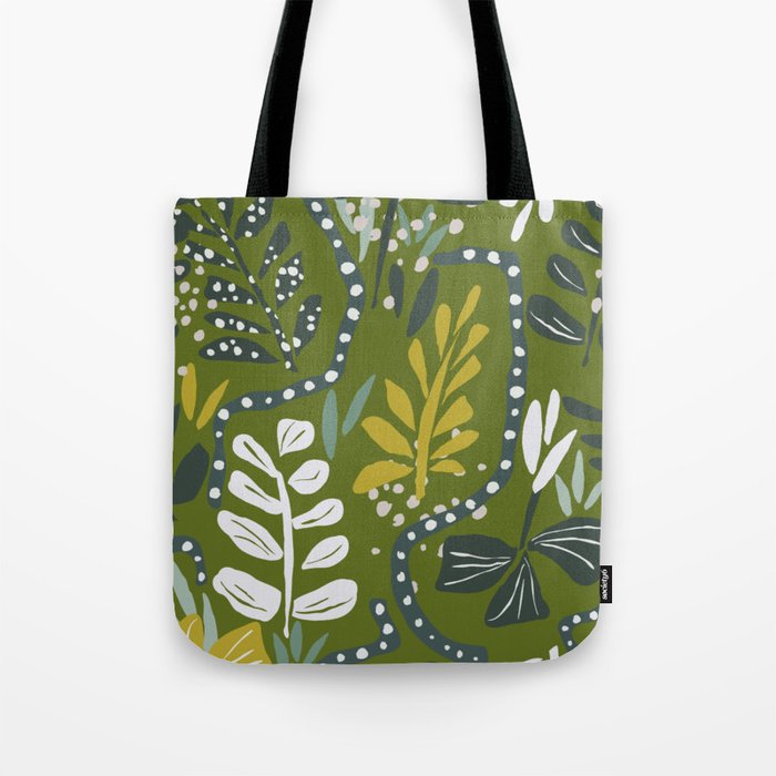 Cozy collection: mix and match happy florals Green leaves love Tote Bag Gallery Image 1