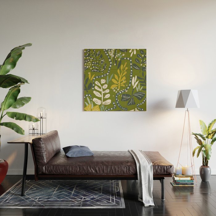 Cozy collection: mix and match happy florals Green leaves love Wood Wall Art Gallery Image 2