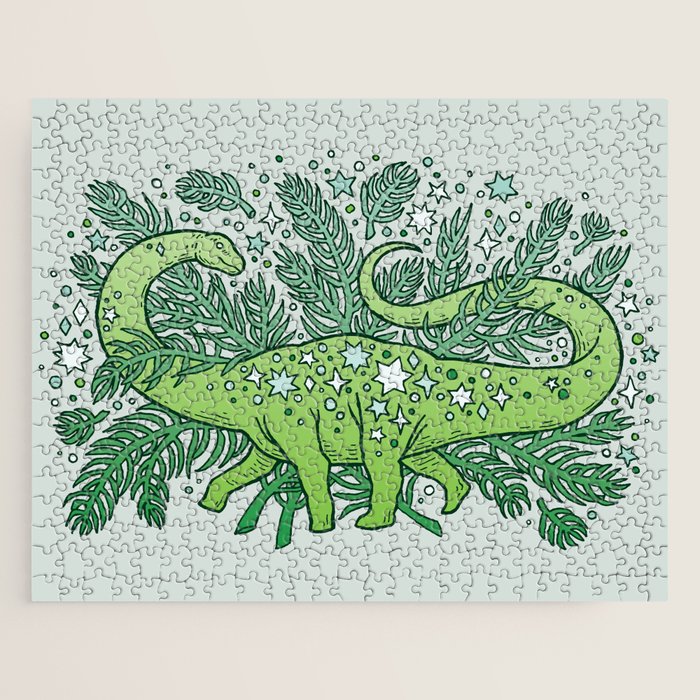 Evergreen Apatosaurus | Dinosaur Cosmic Festive Art Jigsaw Puzzle Gallery Image 1