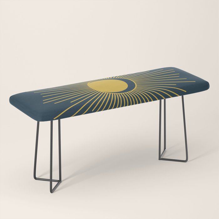 Sun and Moon - Mid Century Modern Minimalism in Light Mustard and Navy Blue Bench Gallery Image 1