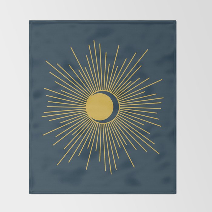 Sun and Moon - Mid Century Modern Minimalism in Light Mustard and Navy Blue Throw Blanket Gallery Image 2