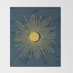 Sun and Moon - Mid Century Modern Minimalism in Light Mustard and Navy Blue Throw Blanket Gallery Image 2