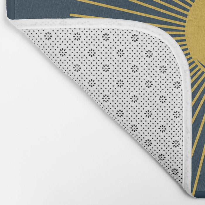 Sun and Moon - Mid Century Modern Minimalism in Light Mustard and Navy Blue Bath Mat Gallery Image 2