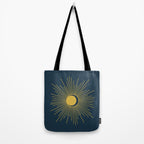 Sun and Moon - Mid Century Modern Minimalism in Light Mustard and Navy Blue Tote Bag Gallery Image 2