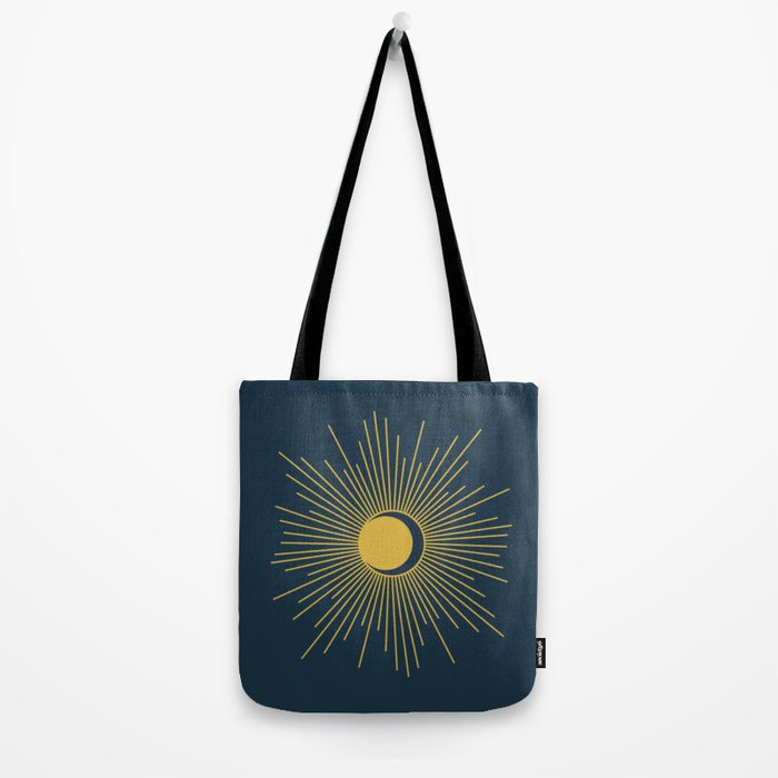 Sun and Moon - Mid Century Modern Minimalism in Light Mustard and Navy Blue Tote Bag Gallery Image 2
