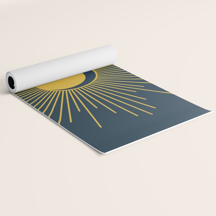 Sun and Moon - Mid Century Modern Minimalism in Light Mustard and Navy Blue Yoga Mat Gallery Image 2