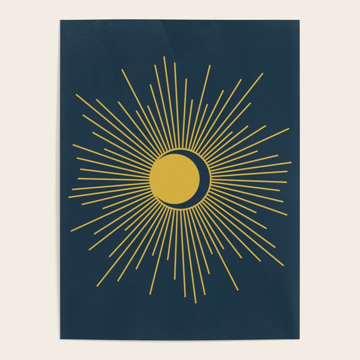 Sun and Moon - Mid Century Modern Minimalism in Light Mustard and Navy Blue Poster Gallery Image 4
