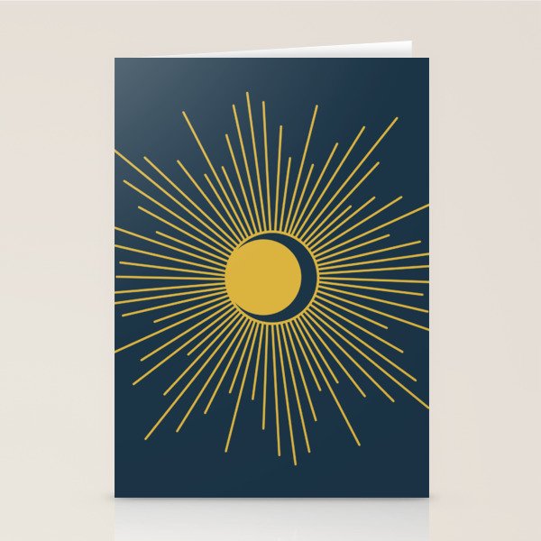 Sun and Moon - Mid Century Modern Minimalism in Light Mustard and Navy Blue Stationery Card Gallery Image 2