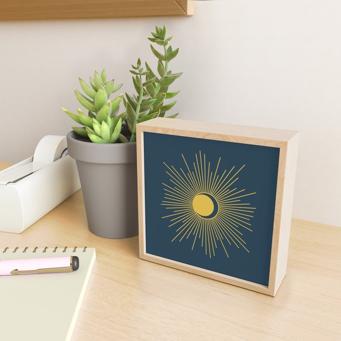 Sun and Moon - Mid Century Modern Minimalism in Light Mustard and Navy Blue Mini Art Print Gallery Image 2