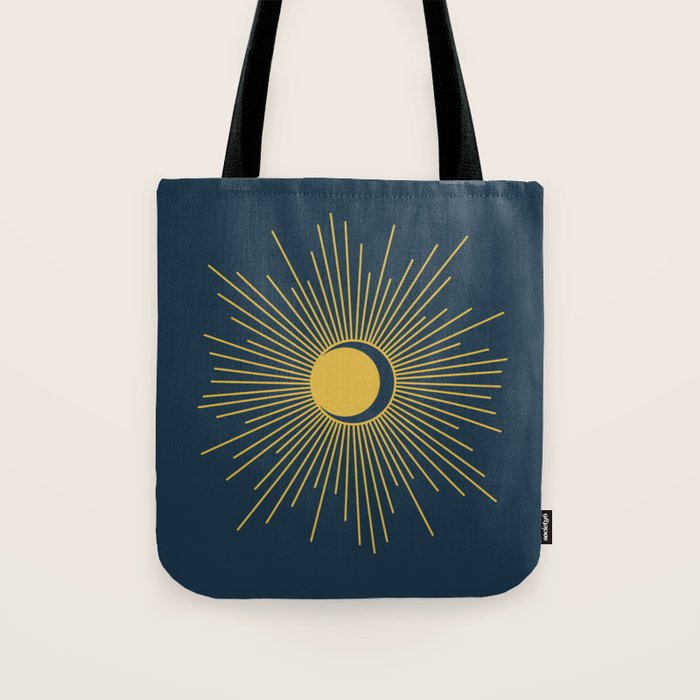 Sun and Moon - Mid Century Modern Minimalism in Light Mustard and Navy Blue Tote Bag Gallery Image 1