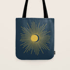 Sun and Moon - Mid Century Modern Minimalism in Light Mustard and Navy Blue Tote Bag Gallery Image 1