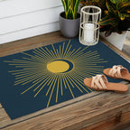 Sun and Moon - Mid Century Modern Minimalism in Light Mustard and Navy Blue Outdoor Rug Gallery Image 2