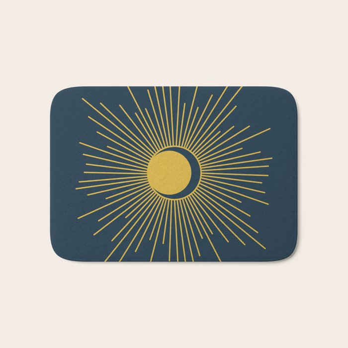 Sun and Moon - Mid Century Modern Minimalism in Light Mustard and Navy Blue Bath Mat Gallery Image 1