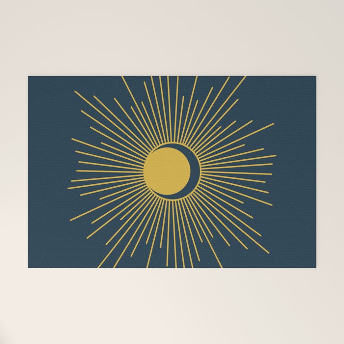Sun and Moon - Mid Century Modern Minimalism in Light Mustard and Navy Blue Welcome Mat Gallery Image 1