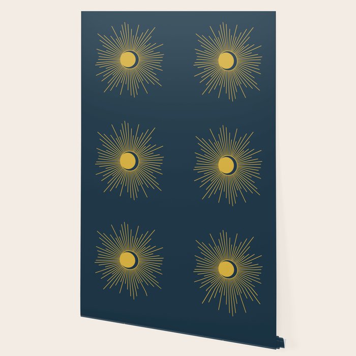 Sun and Moon - Mid Century Modern Minimalism in Light Mustard and Navy Blue Wallpaper Gallery Image 2