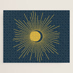 Sun and Moon - Mid Century Modern Minimalism in Light Mustard and Navy Blue Jigsaw Puzzle Gallery Image 1