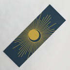 Sun and Moon - Mid Century Modern Minimalism in Light Mustard and Navy Blue Yoga Mat Gallery Image 1