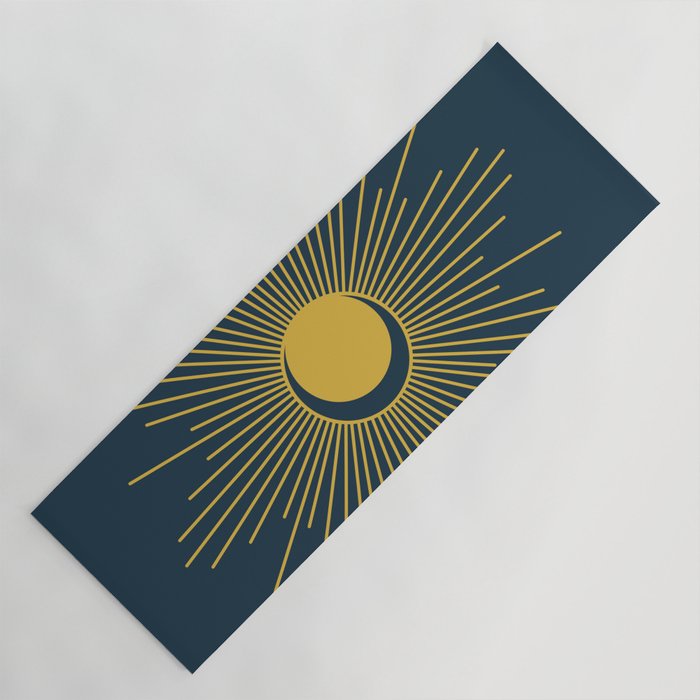 Sun and Moon - Mid Century Modern Minimalism in Light Mustard and Navy Blue Yoga Mat Gallery Image 1