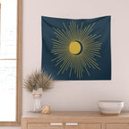 Sun and Moon - Mid Century Modern Minimalism in Light Mustard and Navy Blue Wall Tapestry Gallery Image 2