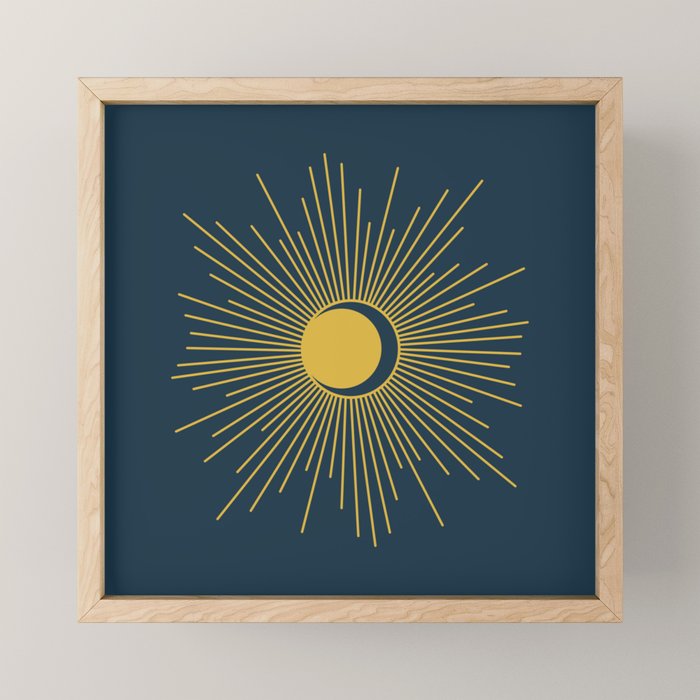 Sun and Moon - Mid Century Modern Minimalism in Light Mustard and Navy Blue Mini Art Print Gallery Image 1