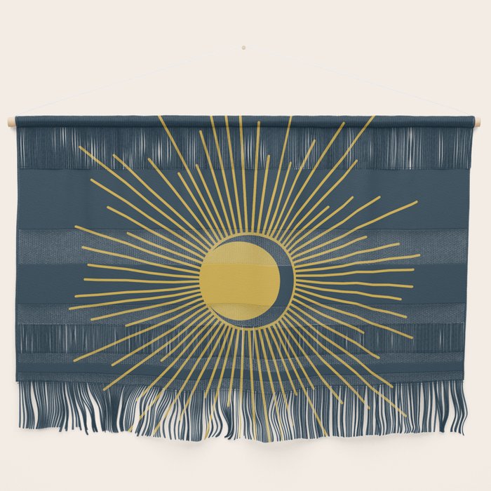 Sun and Moon - Mid Century Modern Minimalism in Light Mustard and Navy Blue Wall Hanging Gallery Image 1