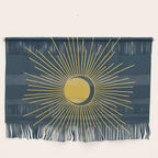 Sun and Moon - Mid Century Modern Minimalism in Light Mustard and Navy Blue Wall Hanging Gallery Image 1