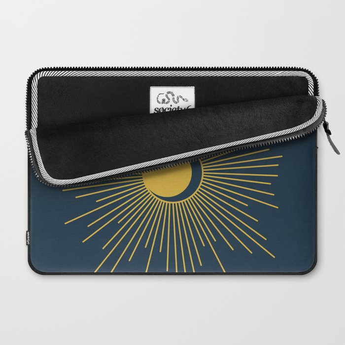 Sun and Moon - Mid Century Modern Minimalism in Light Mustard and Navy Blue Laptop Sleeve Gallery Image 2