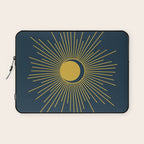 Sun and Moon - Mid Century Modern Minimalism in Light Mustard and Navy Blue Laptop Sleeve Gallery Image 1