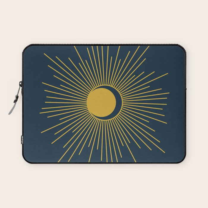 Sun and Moon - Mid Century Modern Minimalism in Light Mustard and Navy Blue Laptop Sleeve Gallery Image 1