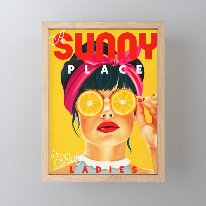 "A Sunny Place For Shady Ladies" Cool, Retro Pinup Girl With Orange Shades Mini Art Print Gallery Image 1