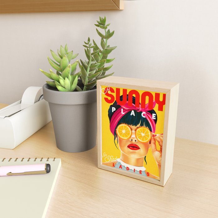 "A Sunny Place For Shady Ladies" Cool, Retro Pinup Girl With Orange Shades Mini Art Print Gallery Image 2