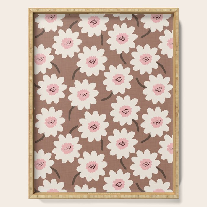 Flower field - mocha pink Serving Tray Gallery Image 1