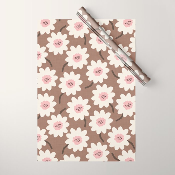 Flower field - mocha pink Wrapping Paper Gallery Image 1