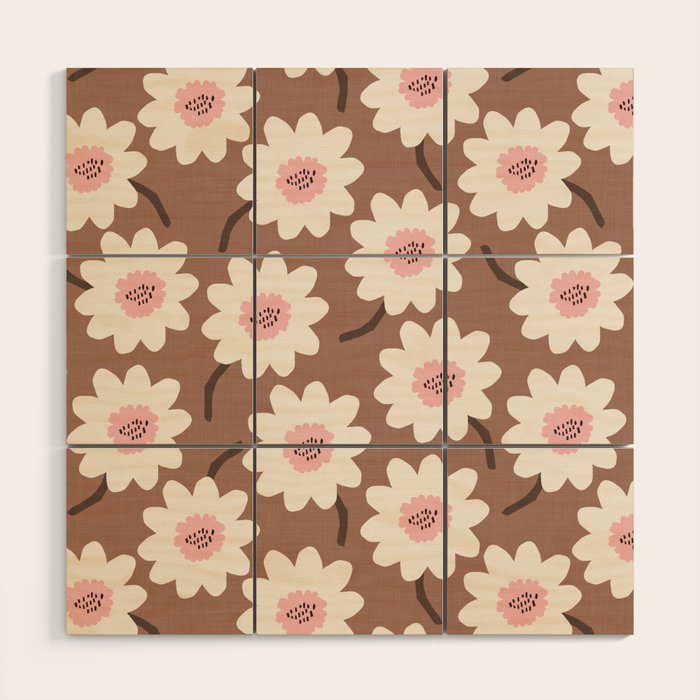 Flower field - mocha pink Wood Wall Art Gallery Image 1