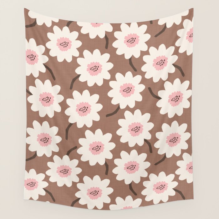 Flower field - mocha pink Wall Tapestry Gallery Image 4