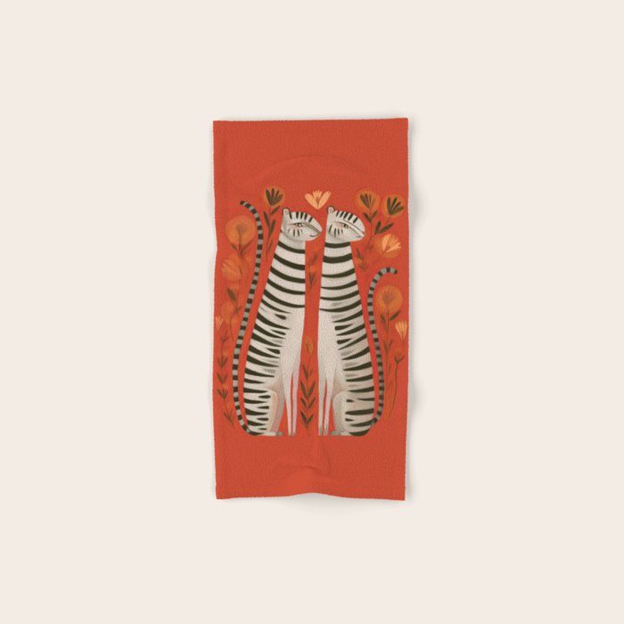 Striped Cat Pair Bath Towel Gallery Image 1