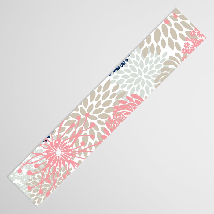 Floral Mixed Blooms, Blush Pink, Navy Blue, Gray, Beige Table Runner Gallery Image 3