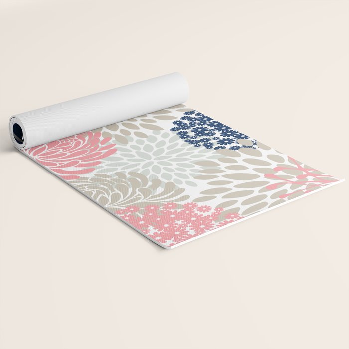 Floral Mixed Blooms, Blush Pink, Navy Blue, Gray, Beige Yoga Mat Gallery Image 2