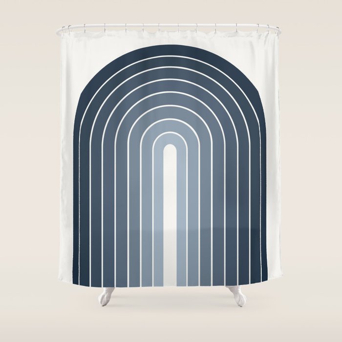 Gradient Arch II Natural Blue Mid Century Modern Rainbow Shower Curtain Gallery Image 1