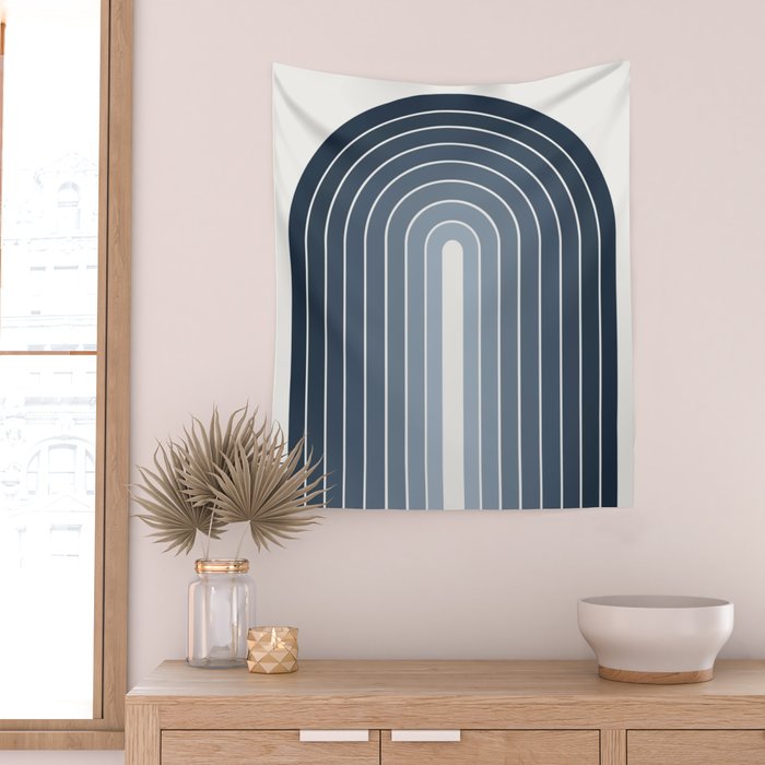 Gradient Arch II Natural Blue Mid Century Modern Rainbow Wall Tapestry Gallery Image 2