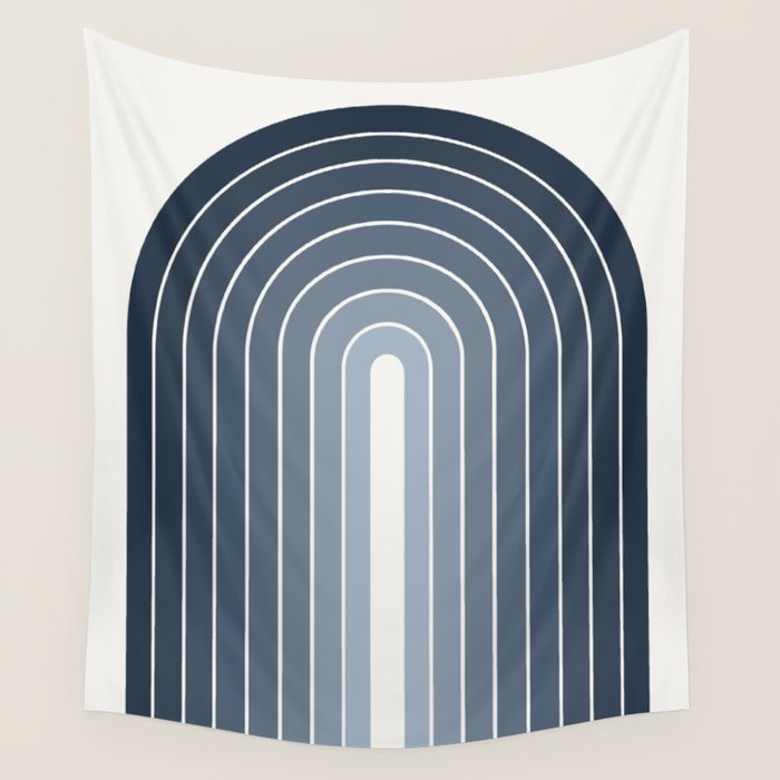 Gradient Arch II Natural Blue Mid Century Modern Rainbow Wall Tapestry Gallery Image 4