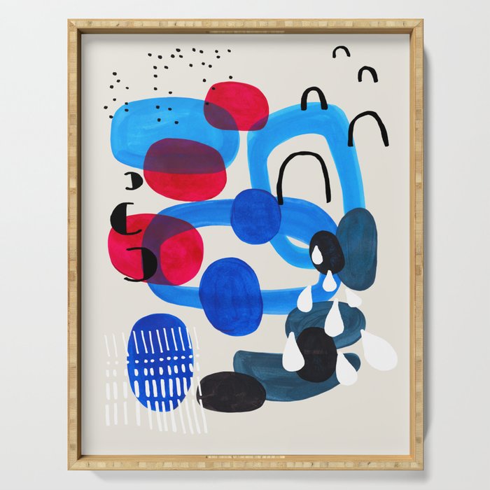 Mid Century Modern Abstract Colorful Art Patterns Ocean Blue Turquoise Grey Serving Tray Gallery Image 1