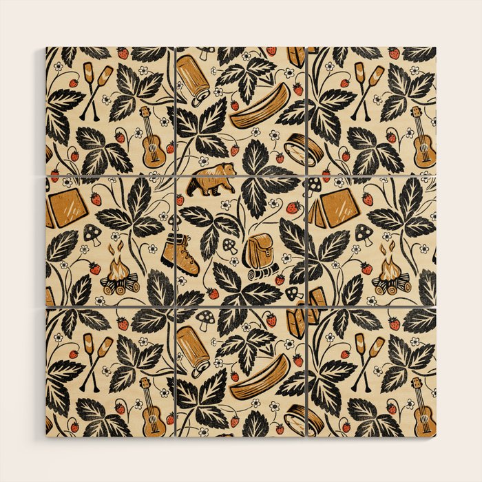 Summer Camping - Black, cream, and gold Wood Wall Art Gallery Image 1