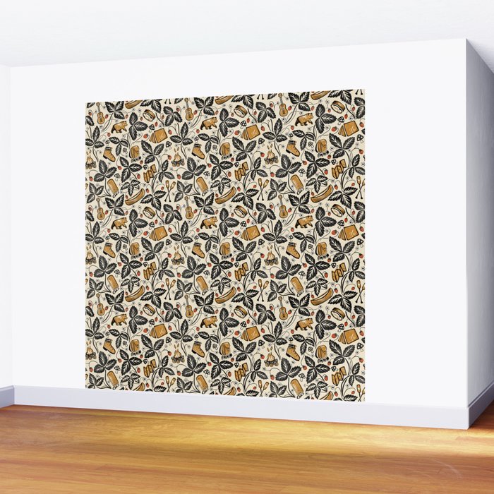 Summer Camping - Black, cream, and gold Wall Mural Gallery Image 2